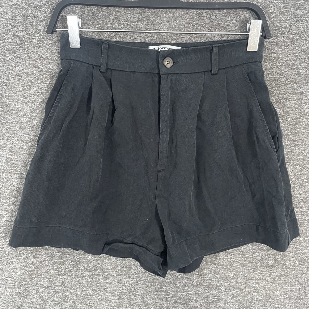 Reformation Shorts Womens 4 Black Lyocell Twill Pleated Chino Casual High Rise